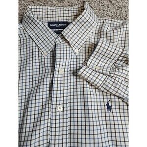Ralph Lauren Golf Tilden Cotton Button Down Off White Check Shirt SIZE XXL